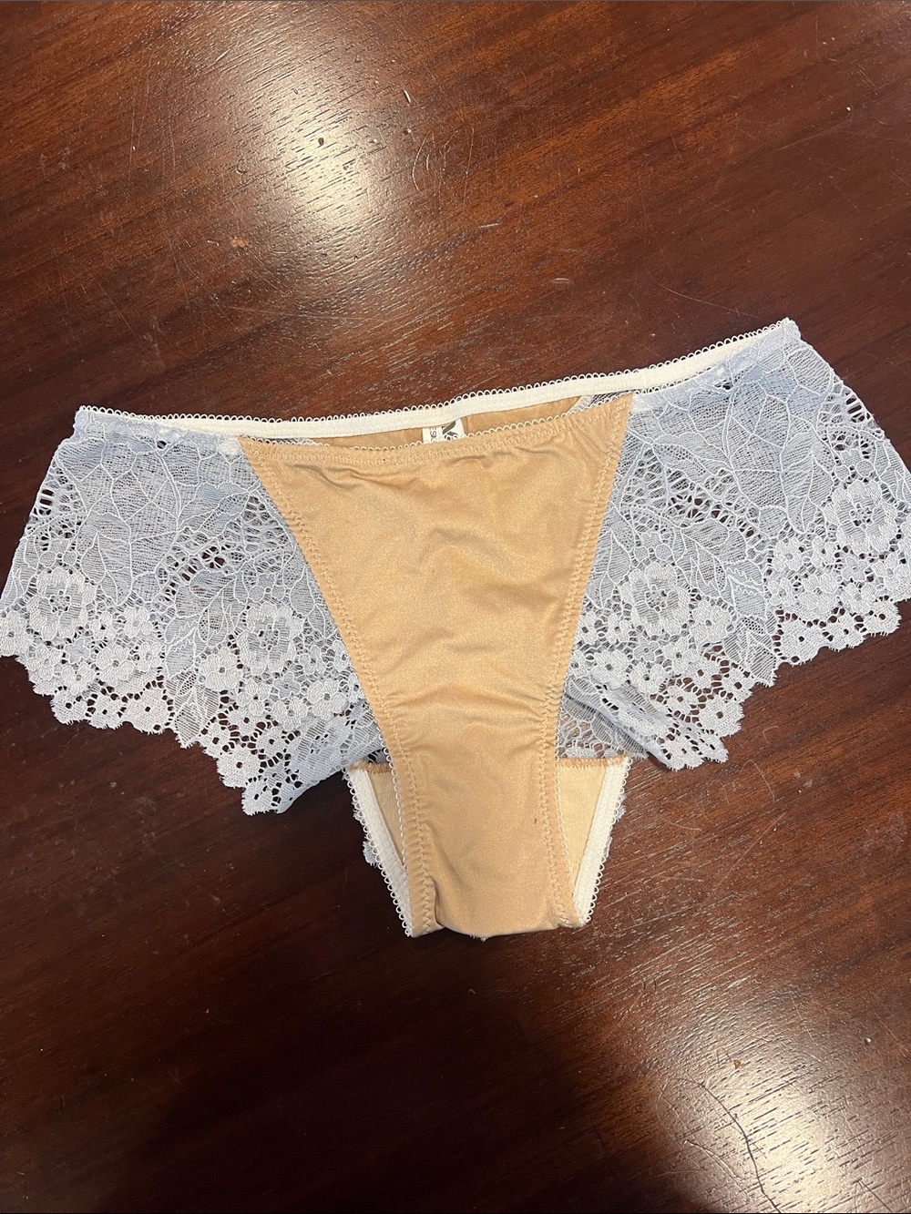 Wacoal Beige and Light Blue Lace Bikini Panty